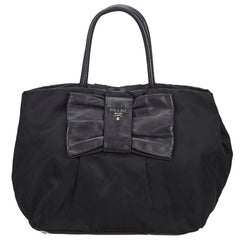 Vintage Authentic Prada Black Nylon Fabric Fiocco Bow Handbag Italy LARGE 