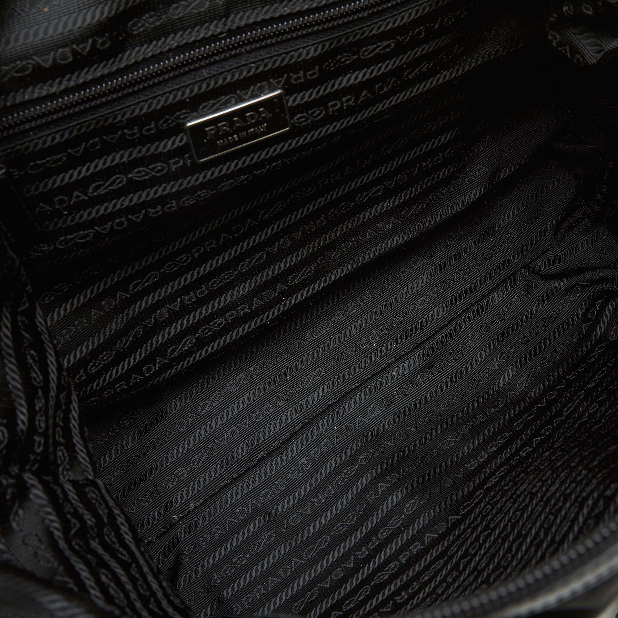 Women's Vintage Authentic Prada Black Nylon Fabric Handbag ITALY w/ Padlock, Key LARGE  For Sale