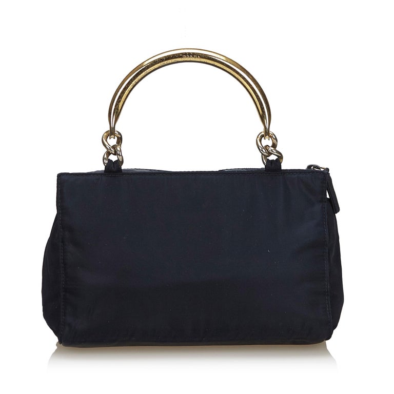 Vintage Authentic Prada Black Nylon Fabric Metal Handbag Italy SMALL