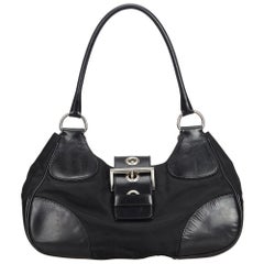 Vintage Authentic Prada Black Nylon Fabric Shoulder Bag Italy MEDIUM