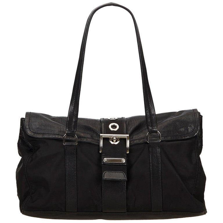 Vintage Authentic Prada Black Nylon Fabric Shoulder Bag Italy w Dust
