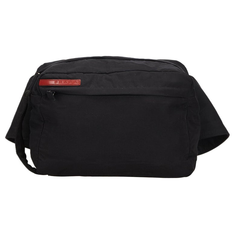 Vintage Authentic Prada Black Nylon Fabric Sports Belt Bag Italy SMALL
