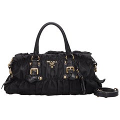 Vintage Authentic Prada Black Nylon Fabric Tessuto Gaufre Satchel ITALY MEDIUM
