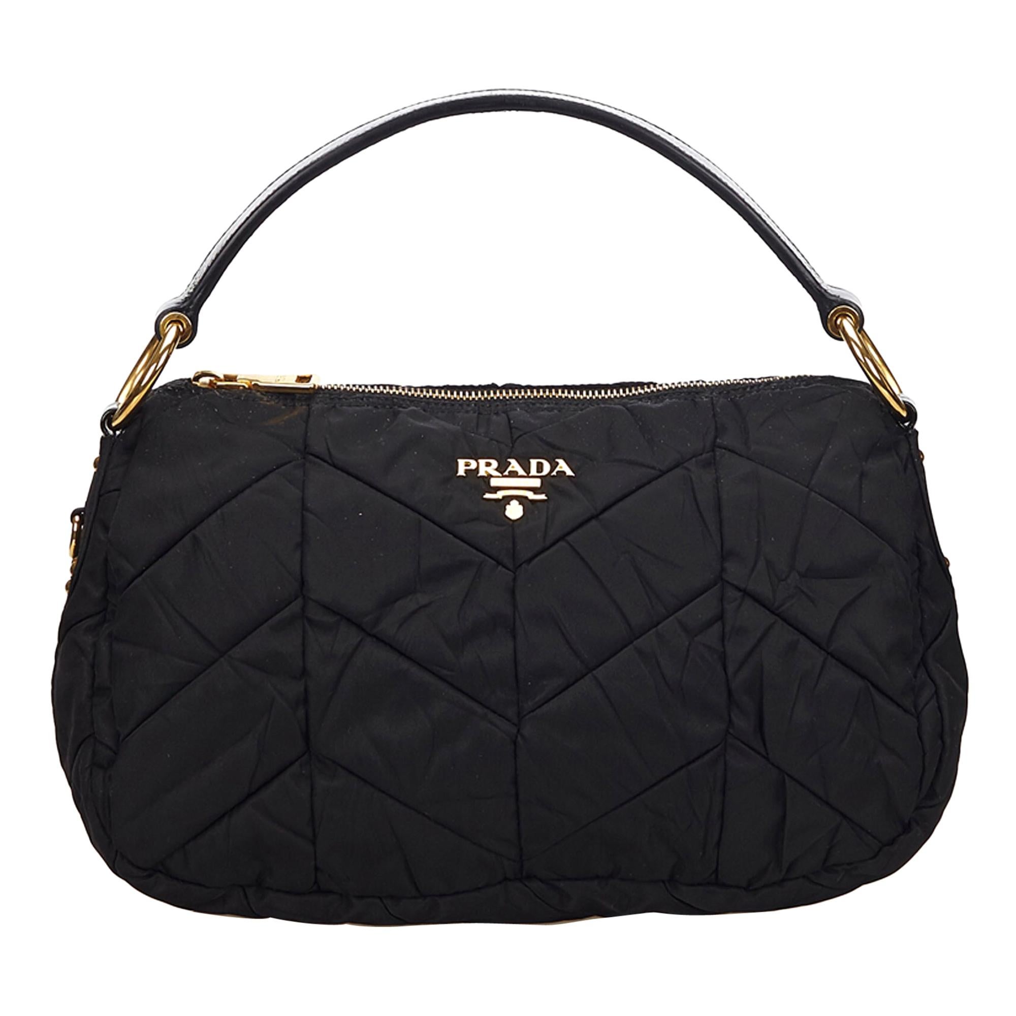 Vintage Authentic Prada Black Nylon Fabric Tessuto Handbag Italy w MEDIUM  For Sale