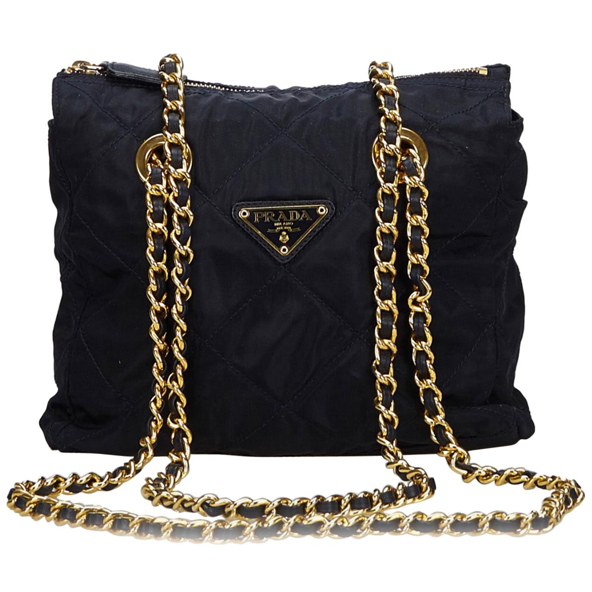 Vintage Authentic Prada Black Quilted Chain Shoulder Bag Italy SMALL For Sale at 1stDibs | prada chain bag, quilted chain bag