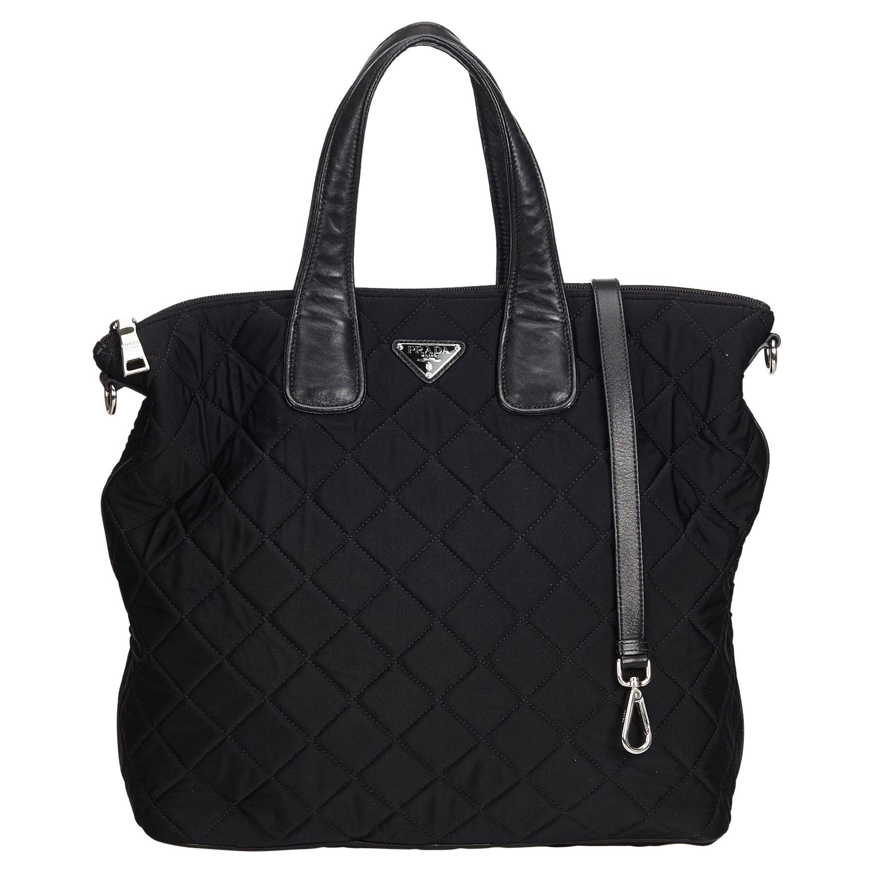 Vintage Authentic Prada Black Quilted Satchel Italy w Authenticity Card LARGE  For Sale