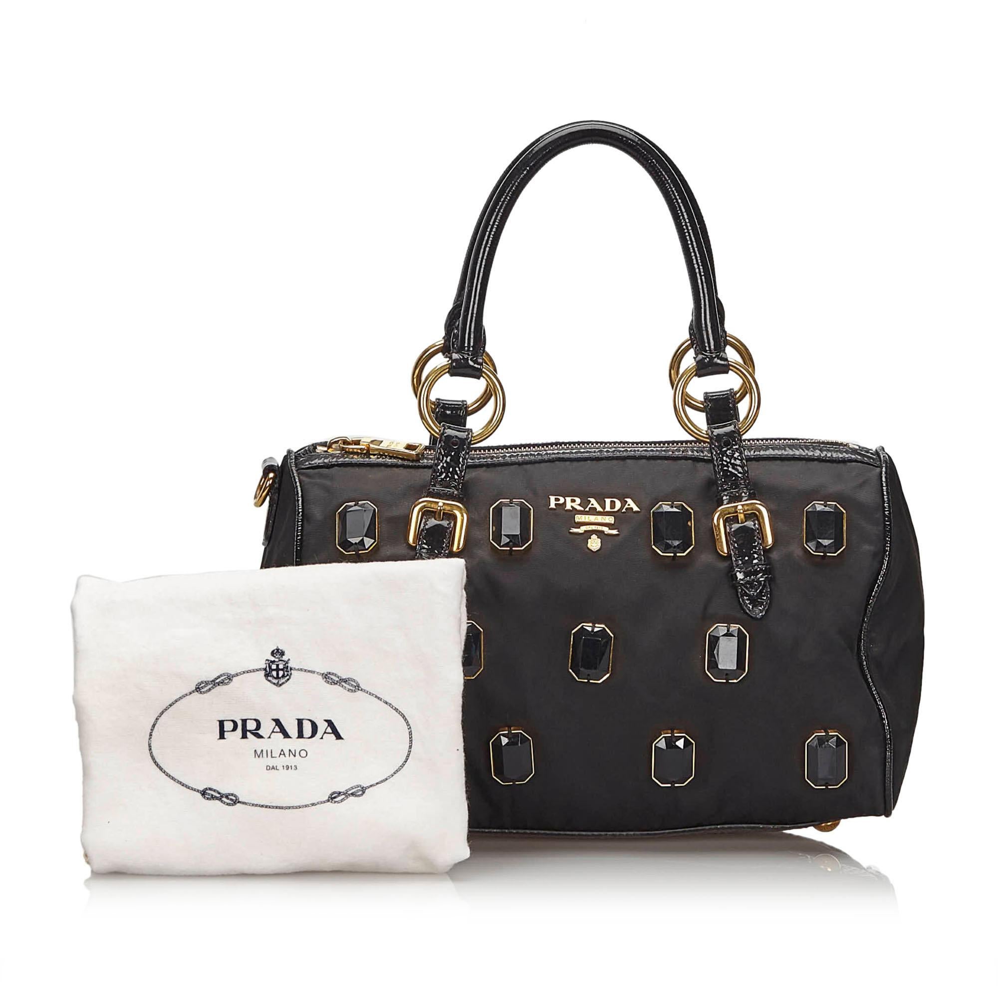 Vintage Authentic Prada Black Tessuto Pietre Handbag ITALY w MEDIUM  5