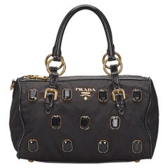 Vintage Authentic Prada Black Tessuto Pietre Handbag ITALY w MEDIUM 
