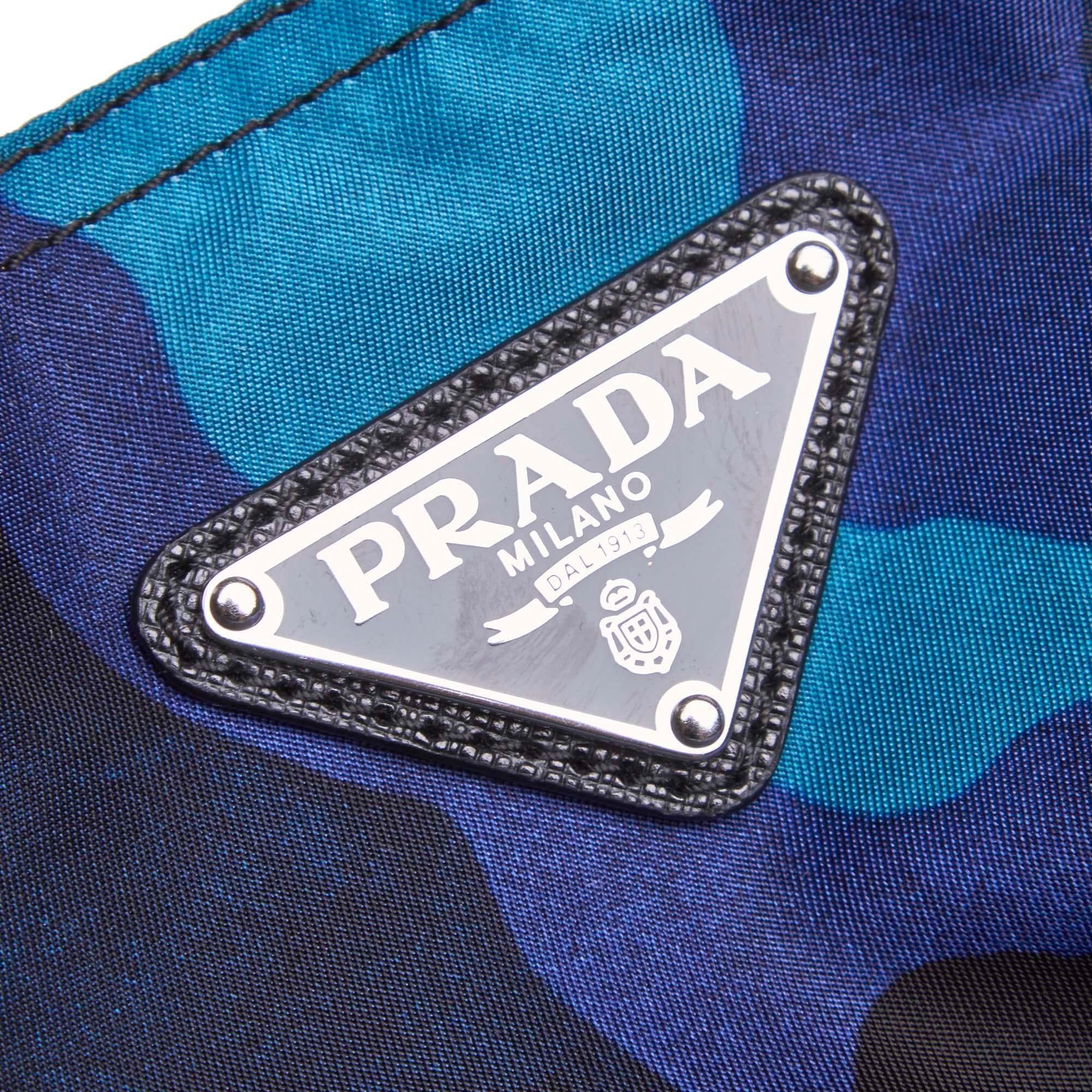 Vintage Authentic Prada Blue Camouflage Tote Bag Italy w Dust Bag LARGE  For Sale 1