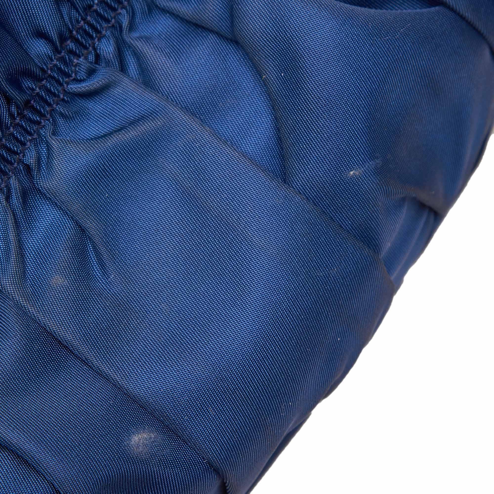 Vintage Authentic Prada Blue Nylon Fabric Gathered Satchel Italy MEDIUM  For Sale 4