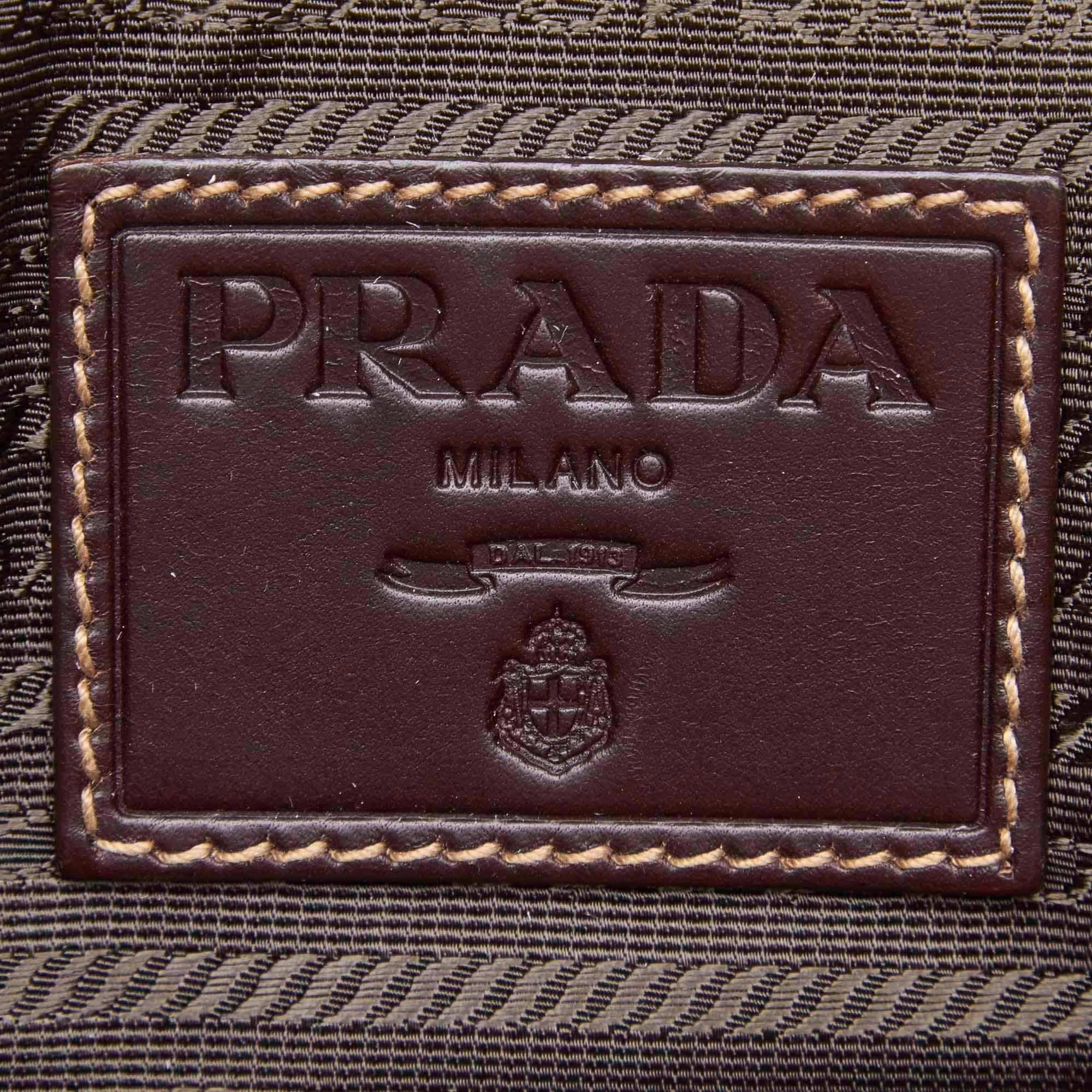 Vintage Authentic Prada Brown Beige Canvas Fabric Canapa Handbag Italy LARGE  For Sale 3