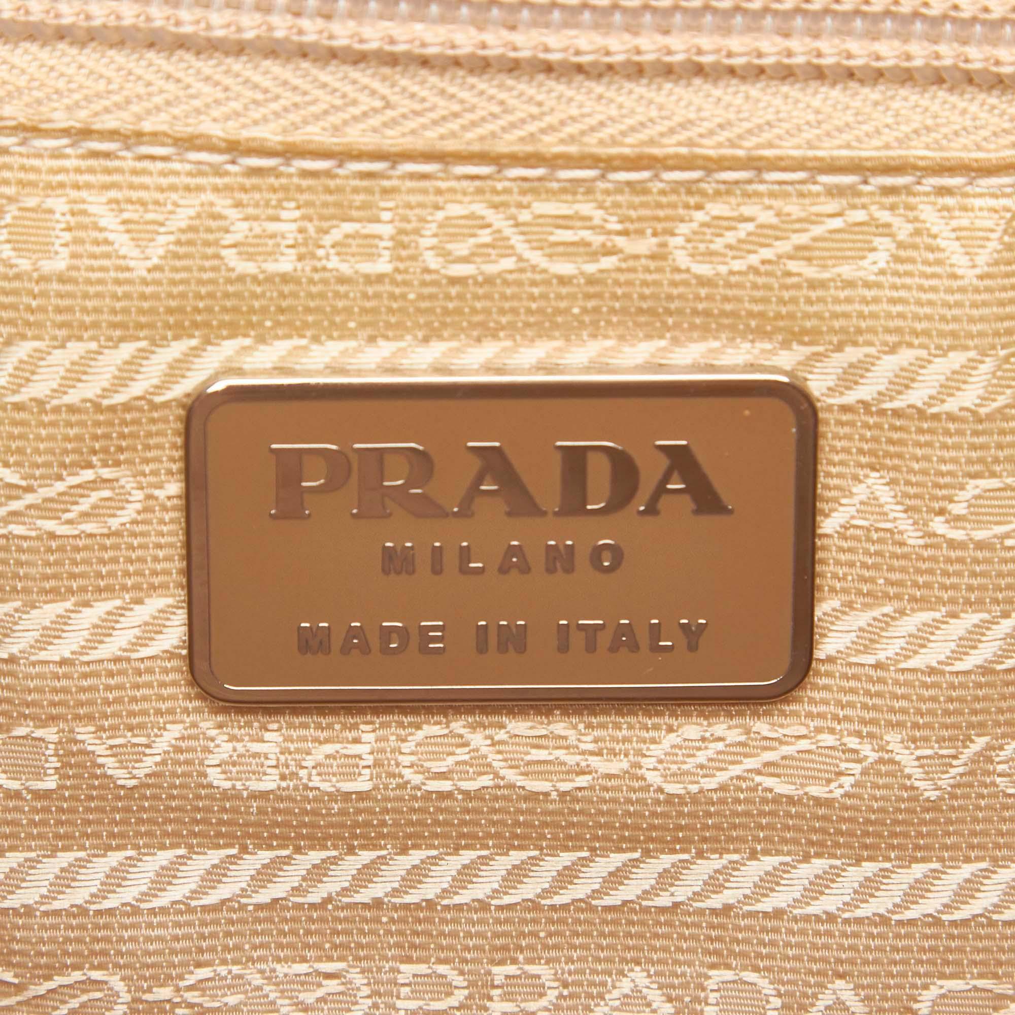 Vintage Authentic Prada Brown Beige Leather Tote Bag Italy w/ Dust Bag LARGE  For Sale 2