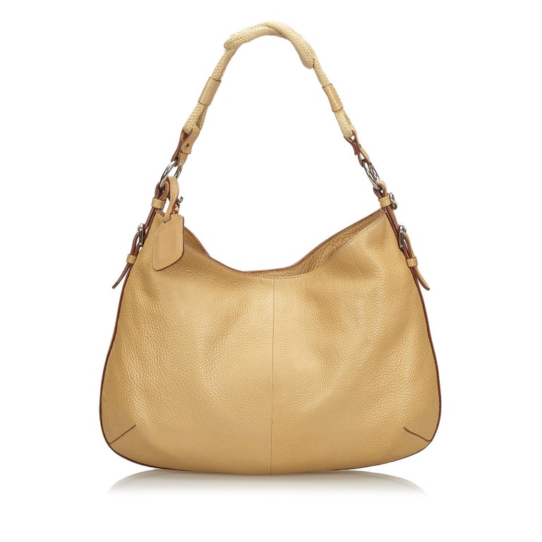 Vintage Authentic Prada Brown Beige Leather Vitello Daino Hobo Bag