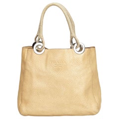 Vintage Authentic Prada Brown Beige with Silver Leather Tote Bag Italy LARGE