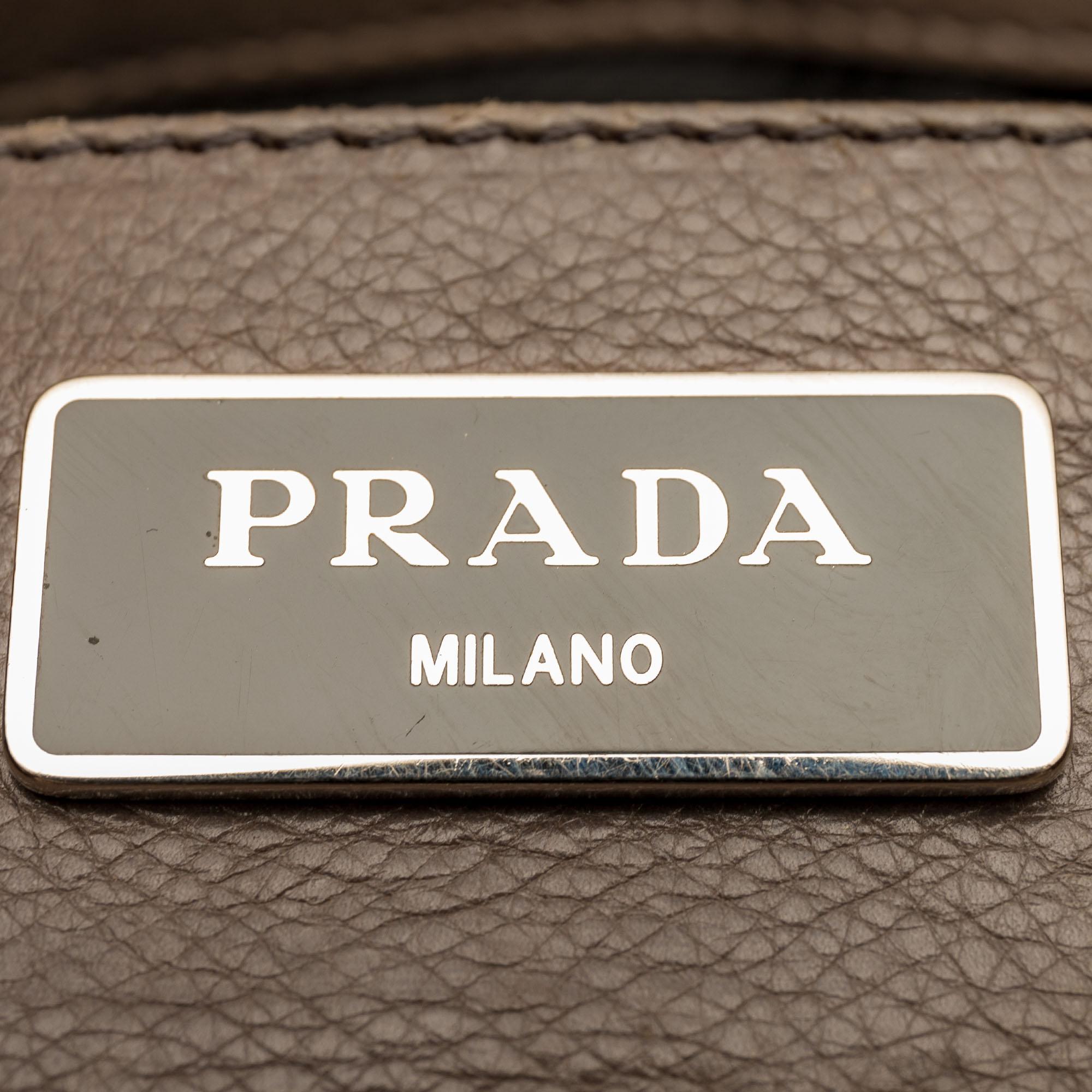 Vintage Authentic Prada Brown Calf Leather Glace Twin Satchel Italy MEDIUM  For Sale 1