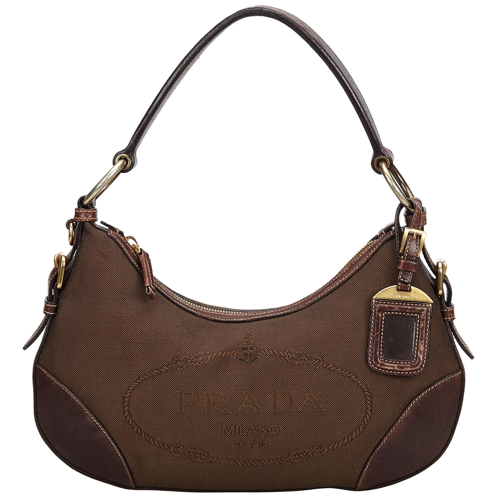 Vintage Authentic Prada Brown Canapa Hobo Bag Italy w Authenticity Card MEDIUM  For Sale