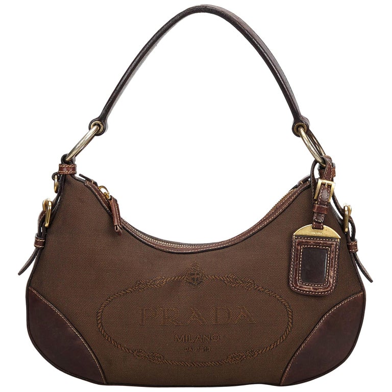 Vintage Authentic Prada Brown Canapa Hobo Bag Italy w Authenticity Card MEDIUM For Sale at 1stdibs