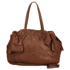 Vintage Authentic Prada Brown Leather Bow Satchel ITALY w/ Dust Bag MEDIUM