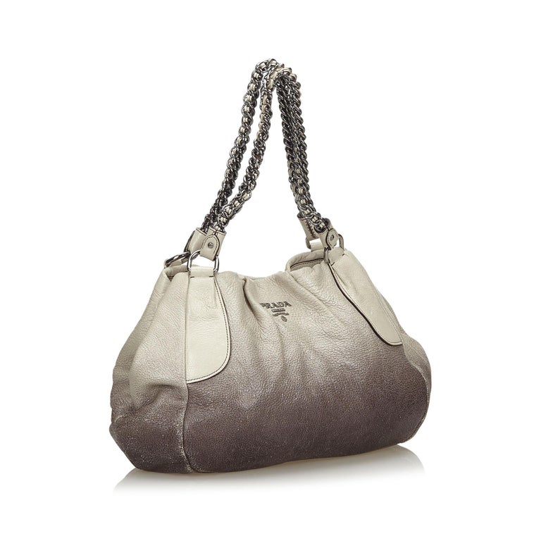 Vintage Authentic Prada Brown Leather Chain Shoulder Bag Italy SMALL