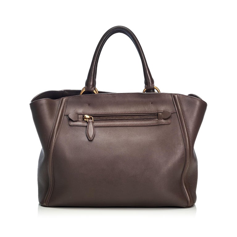 Vintage Authentic Prada Brown Leather Handbag Italy w/ Dust Bag LARGE ...