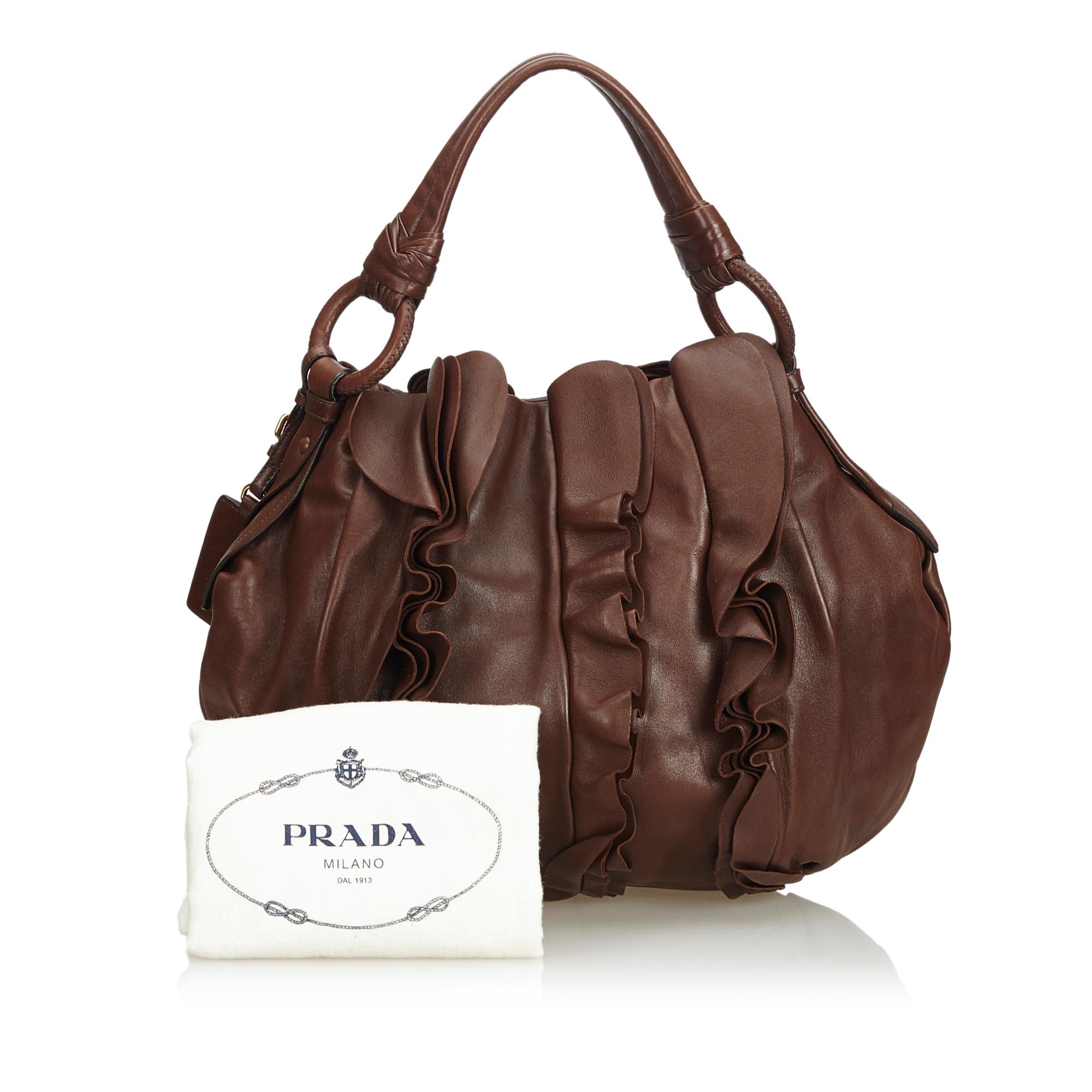 Vintage Authentic Prada Brown Leather Ruffled Hobo Bag Italy w Dust Bag MEDIUM  5