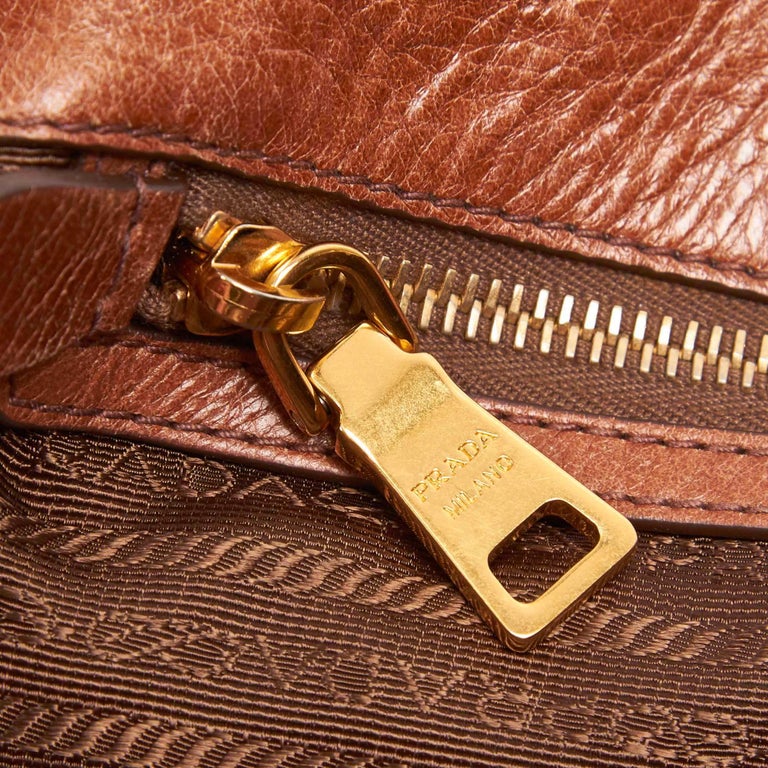 Vintage Authentic Prada Brown Leather Shoulder Bag Italy LARGE For Sale