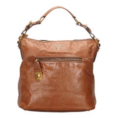 Vintage Authentic Prada Brown Leather Shoulder Bag Italy LARGE