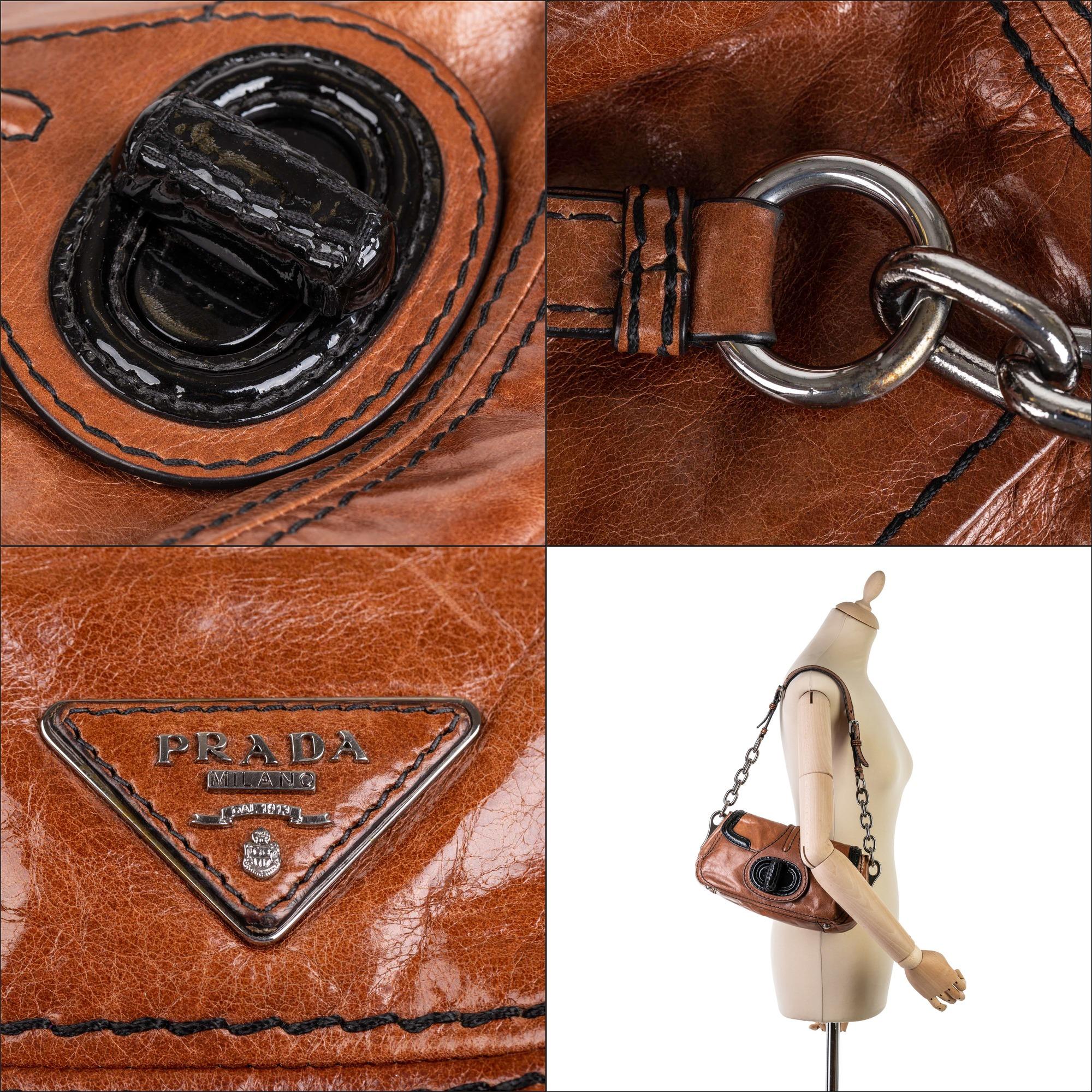 Vintage Authentic Prada Brown Leather Shoulder Bag Italy MEDIUM  For Sale 12