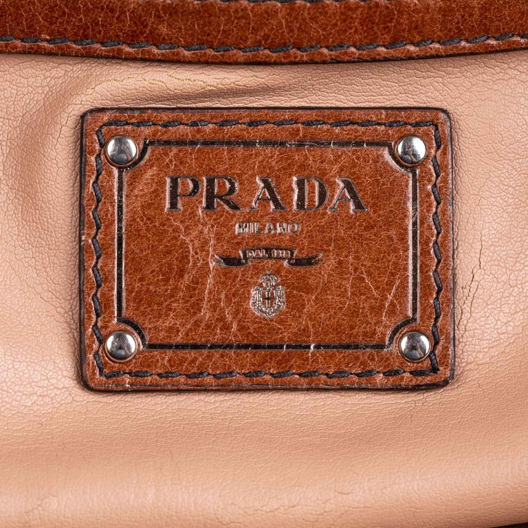 Vintage Authentic Prada Brown Leather Shoulder Bag Italy MEDIUM For
