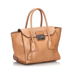 Vintage Authentic Prada Brown Leather Sound Lock Handbag ITALY w MEDIUM