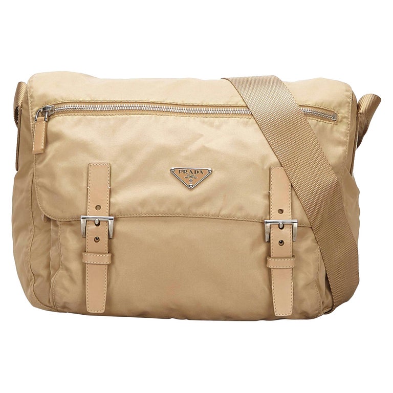 Vintage Authentic Prada Brown Nylon Fabric Messenger Bag Italy w MEDIUM