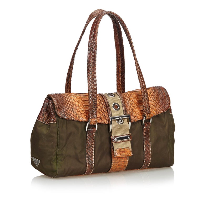 Vintage Authentic Prada Brown Nylon Fabric Shoulder Bag Italy w Dust