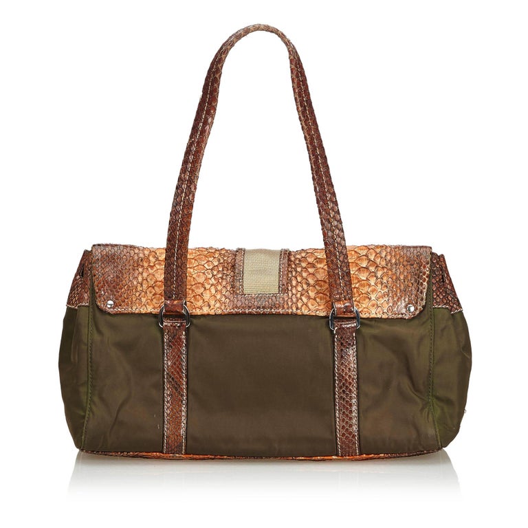 Vintage Authentic Prada Brown Nylon Fabric Shoulder Bag Italy w Dust