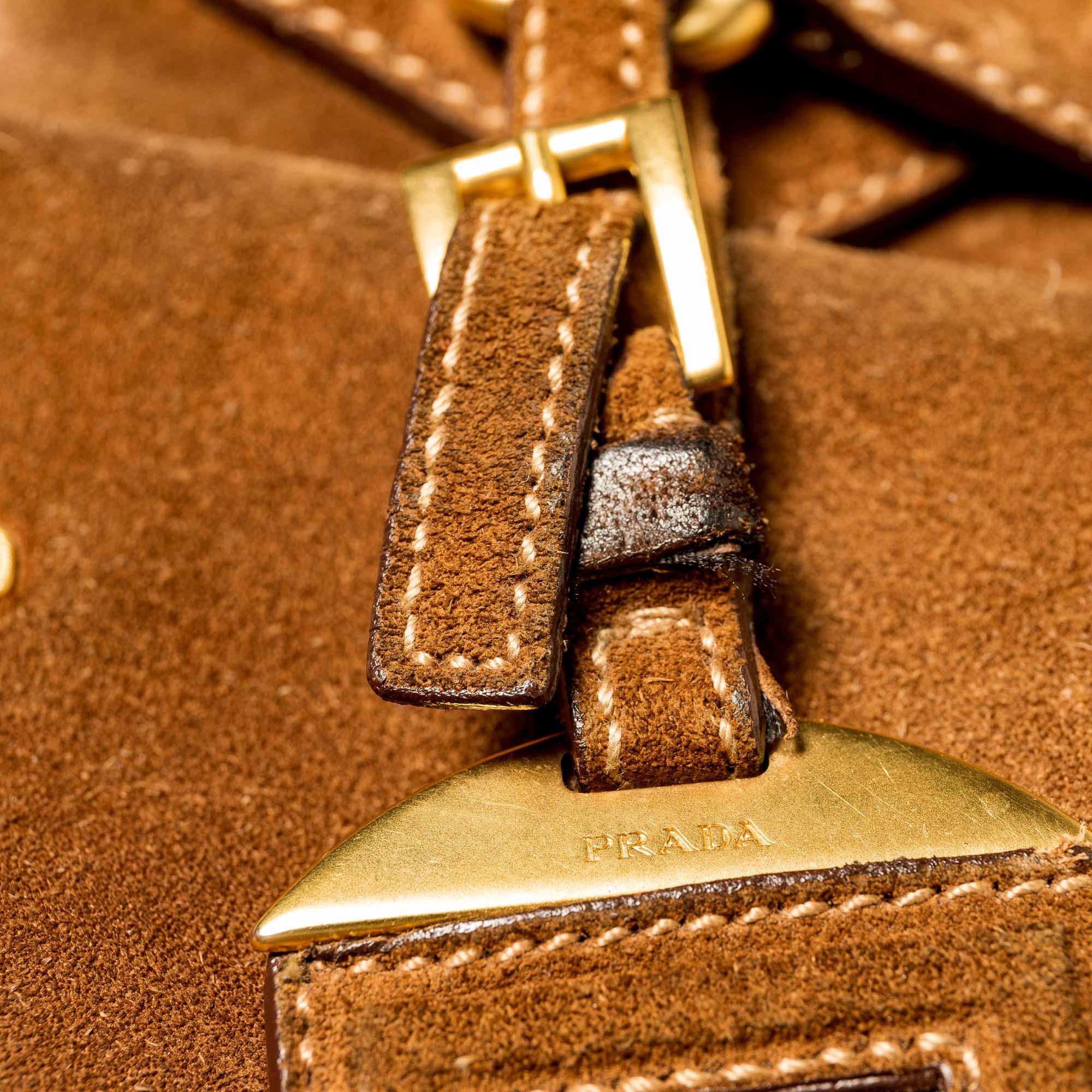 Vintage Authentic Prada Brown Suede Leather Satchel Italy w/ Dust Bag MEDIUM 5