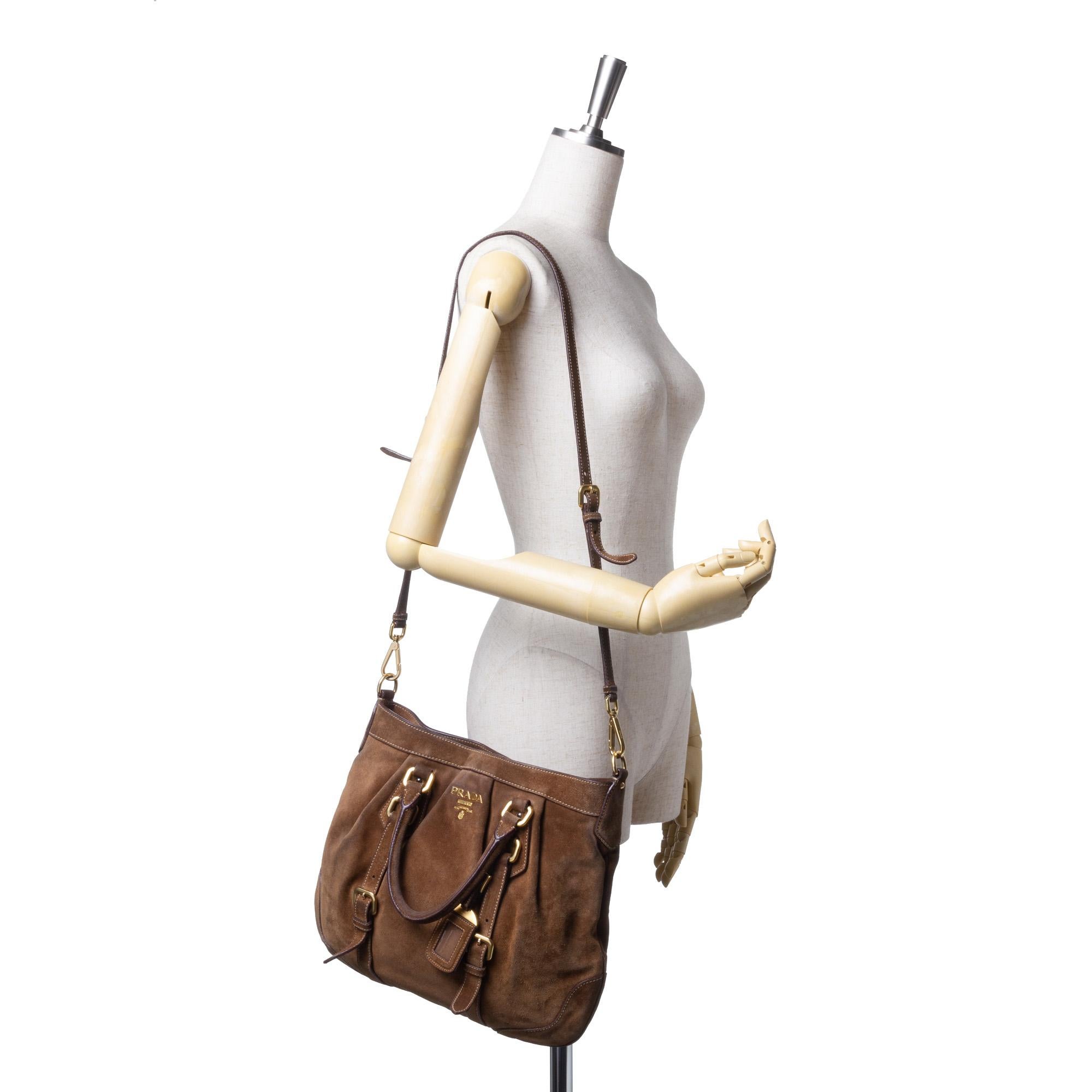 Vintage Authentic Prada Brown Suede Leather Satchel Italy w/ Dust Bag MEDIUM 6