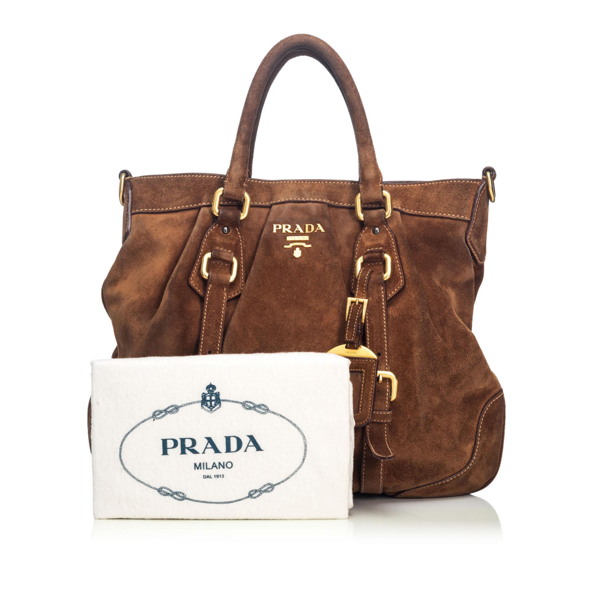 Vintage Authentic Prada Brown Suede Leather Satchel Italy w/ Dust Bag MEDIUM 7