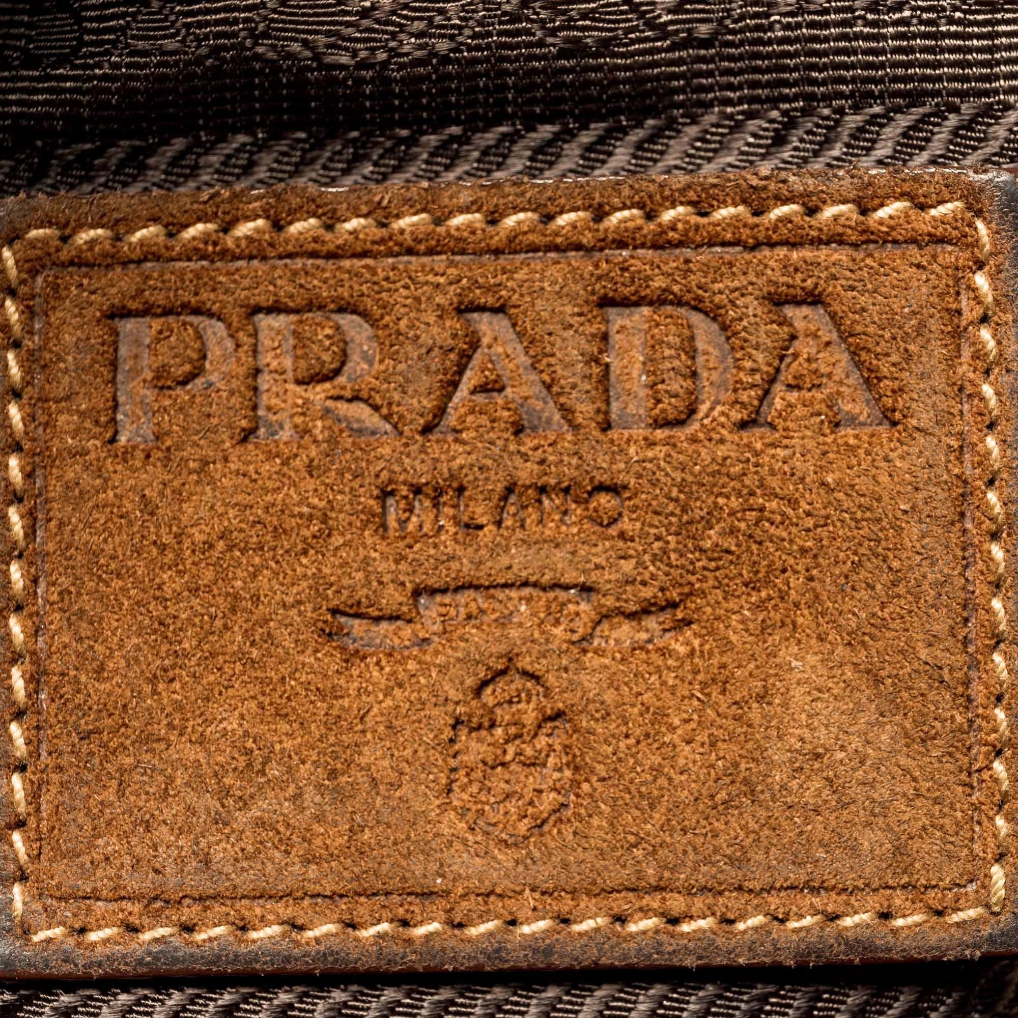 Vintage Authentic Prada Brown Suede Leather Satchel Italy w/ Dust Bag MEDIUM In Good Condition In Orlando, FL