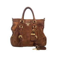 Vintage Authentic Prada Brown Suede Leather Satchel Italy w/ Dust Bag MEDIUM