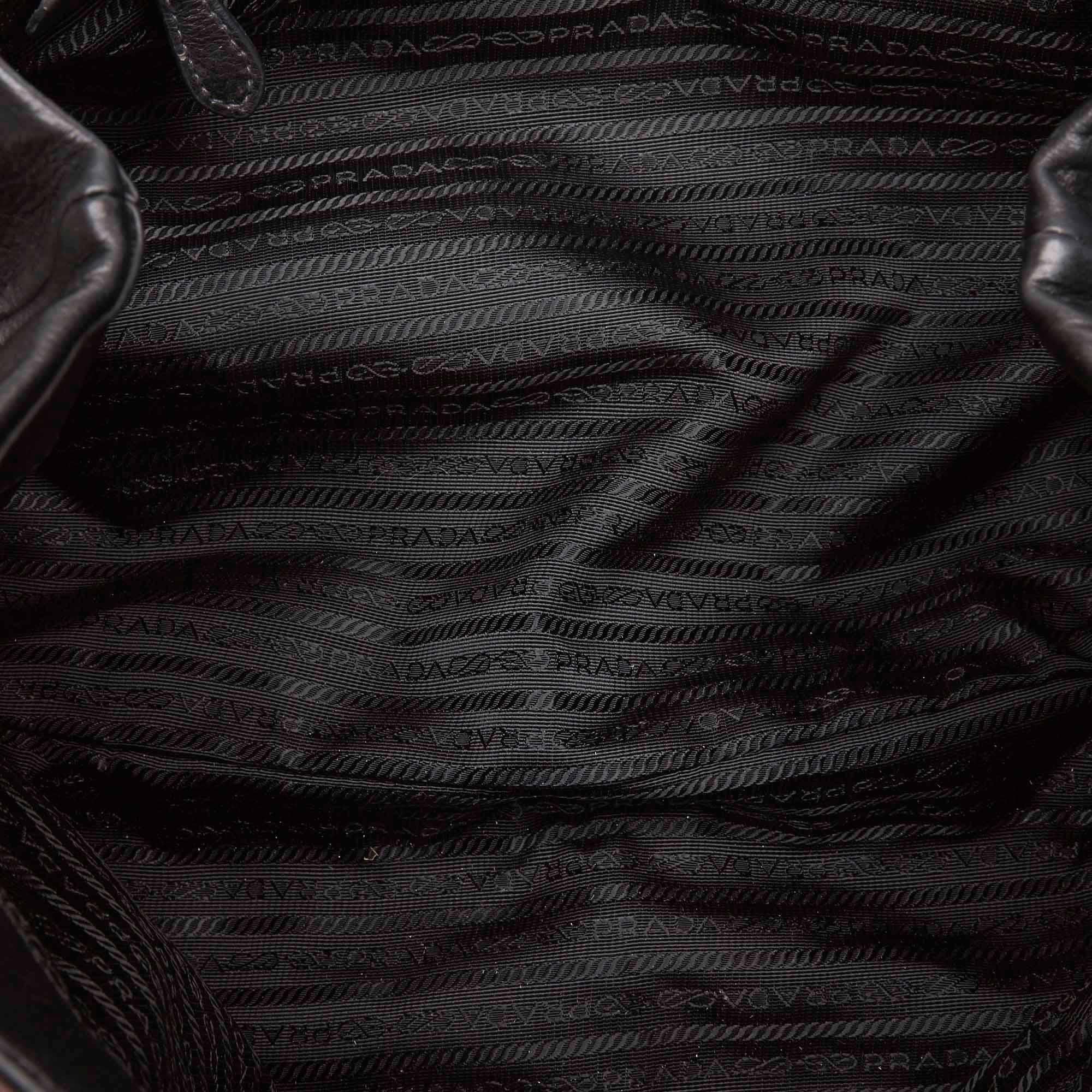 Women's Vintage Authentic Prada Dark Leather Ruffled Mordore Tote Bag Italy w LARGE 