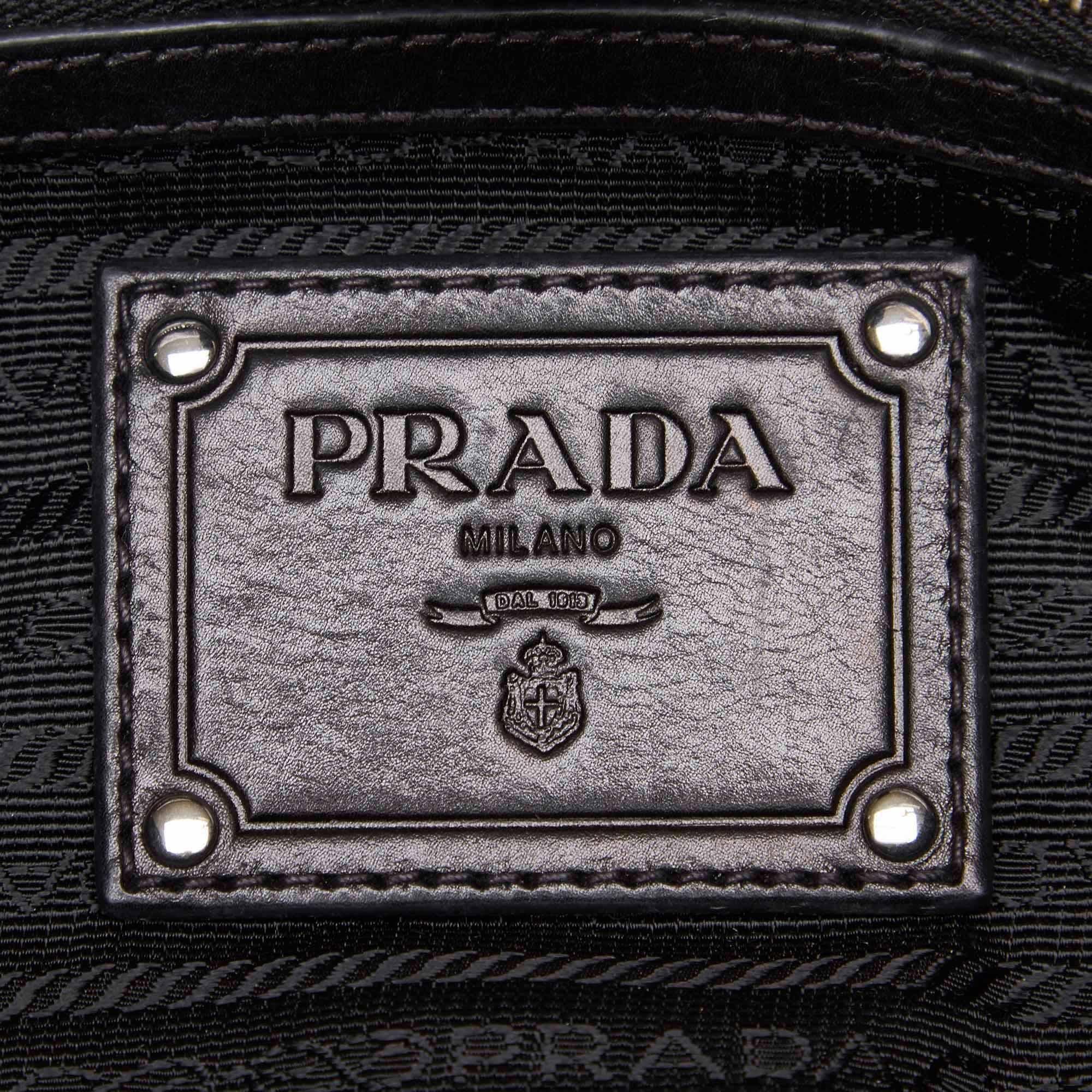 Vintage Authentic Prada Dark Leather Ruffled Mordore Tote Bag Italy w LARGE  1