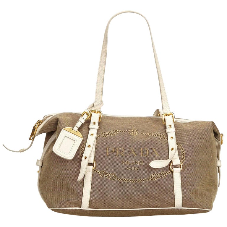 Vintage Authentic Prada Gray Canapa Canvas Shoulder Bag Italy MEDIUM ...