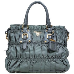 Vintage Authentic Prada Gray Gathered Handbag Turkey w Dust Bag LARGE