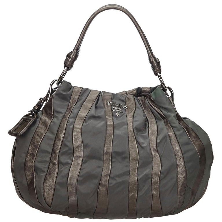 Vintage Authentic Prada Gray Nylon Fabric Shoulder Bag Italy MEDIUM For