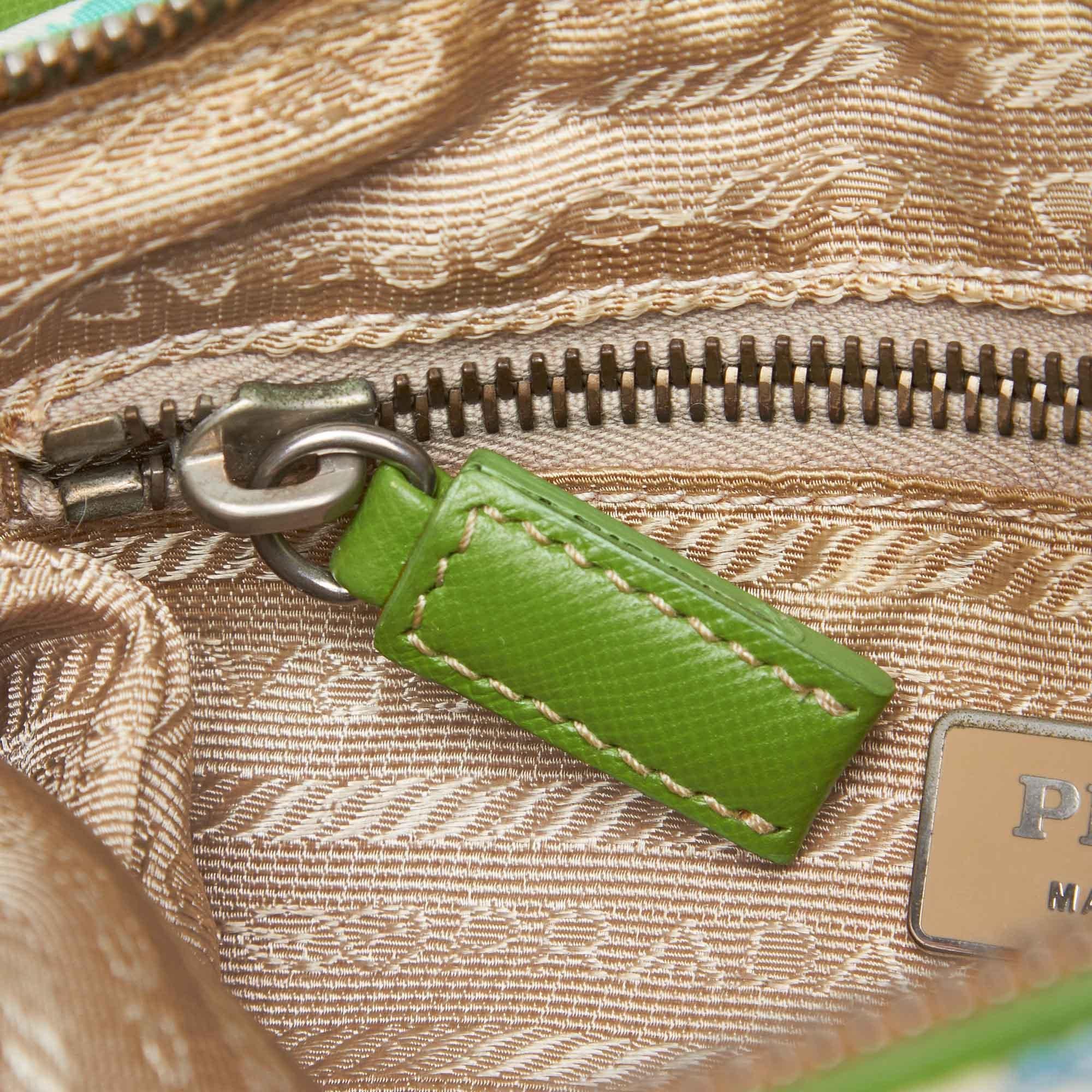 Women's Vintage Authentic Prada Green Nylon Fabric Printed Crossbody Bag ITALY SMALL 