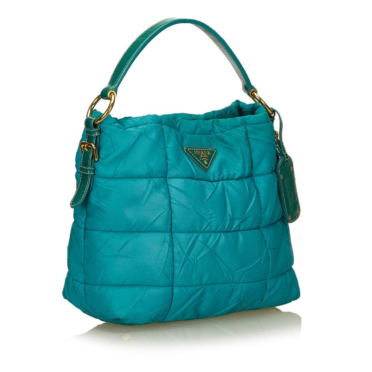 Vintage Authentic Prada Green Nylon Fabric Quilted Shoulder Bag Italy