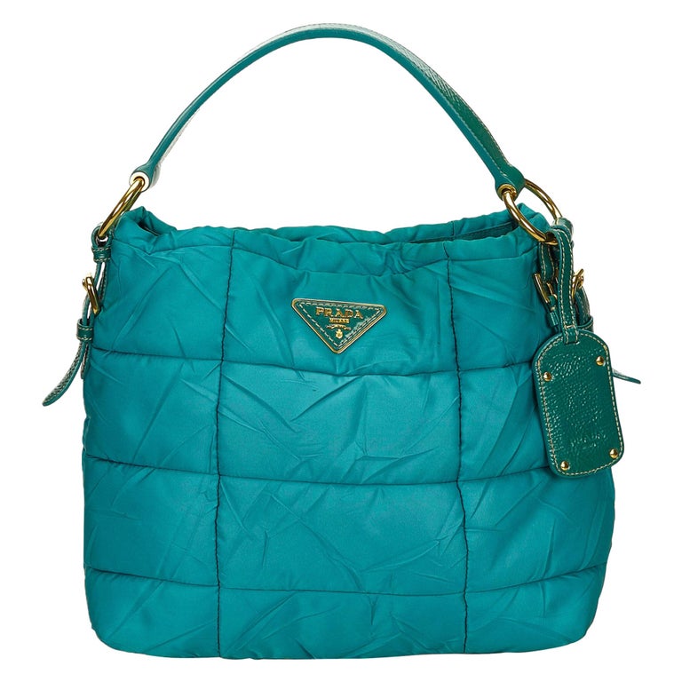 Vintage Authentic Prada Green Nylon Fabric Quilted Shoulder Bag Italy LARGE  For Sale at 1stDibs