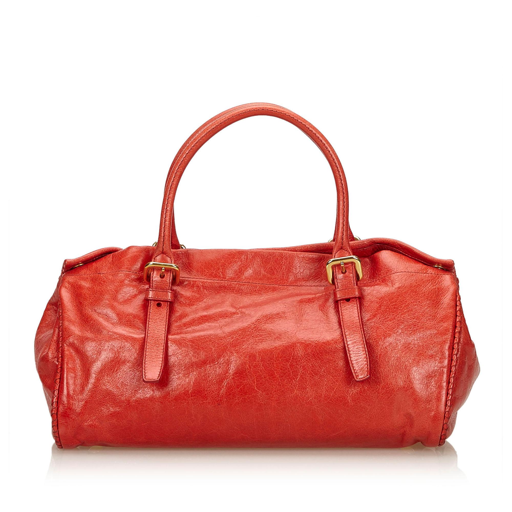 Red Vintage Authentic Prada Leather Handbag w Dust Bag Authenticity Card MEDIUM  For Sale
