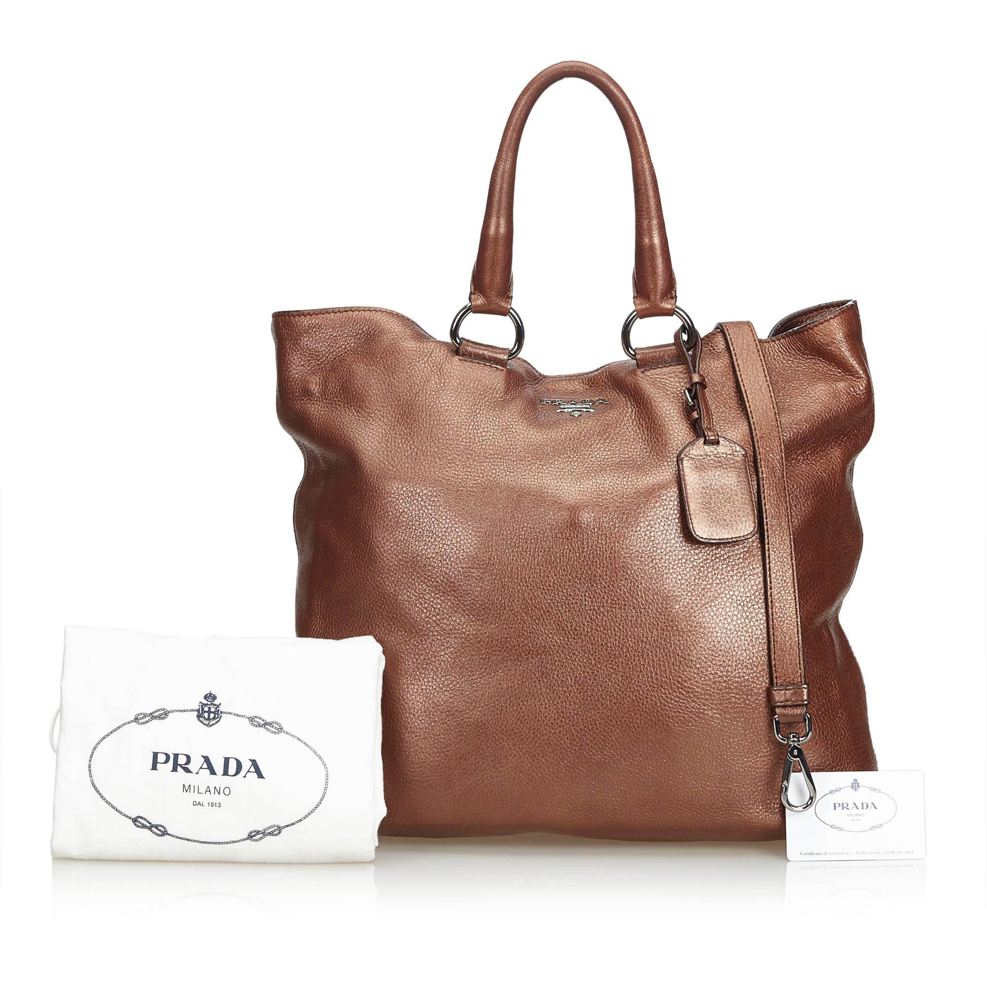 Vintage Authentic Prada Leather Tote Bag w Dust Bag Authenticity Card LARGE  For Sale 7