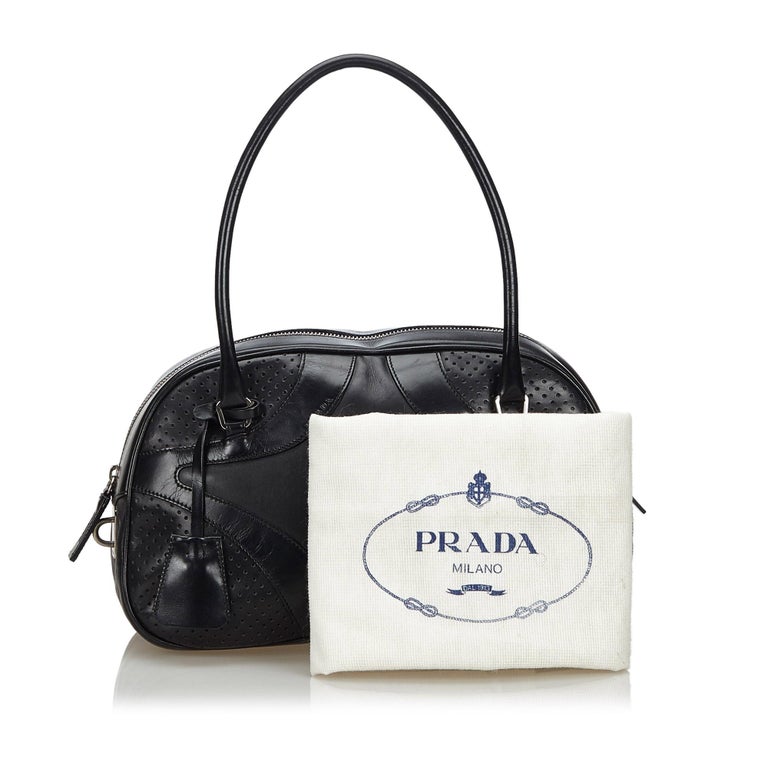 Vintage Authentic Prada Leather Vitello Drive Bowler Handbag w Dust Bag ...