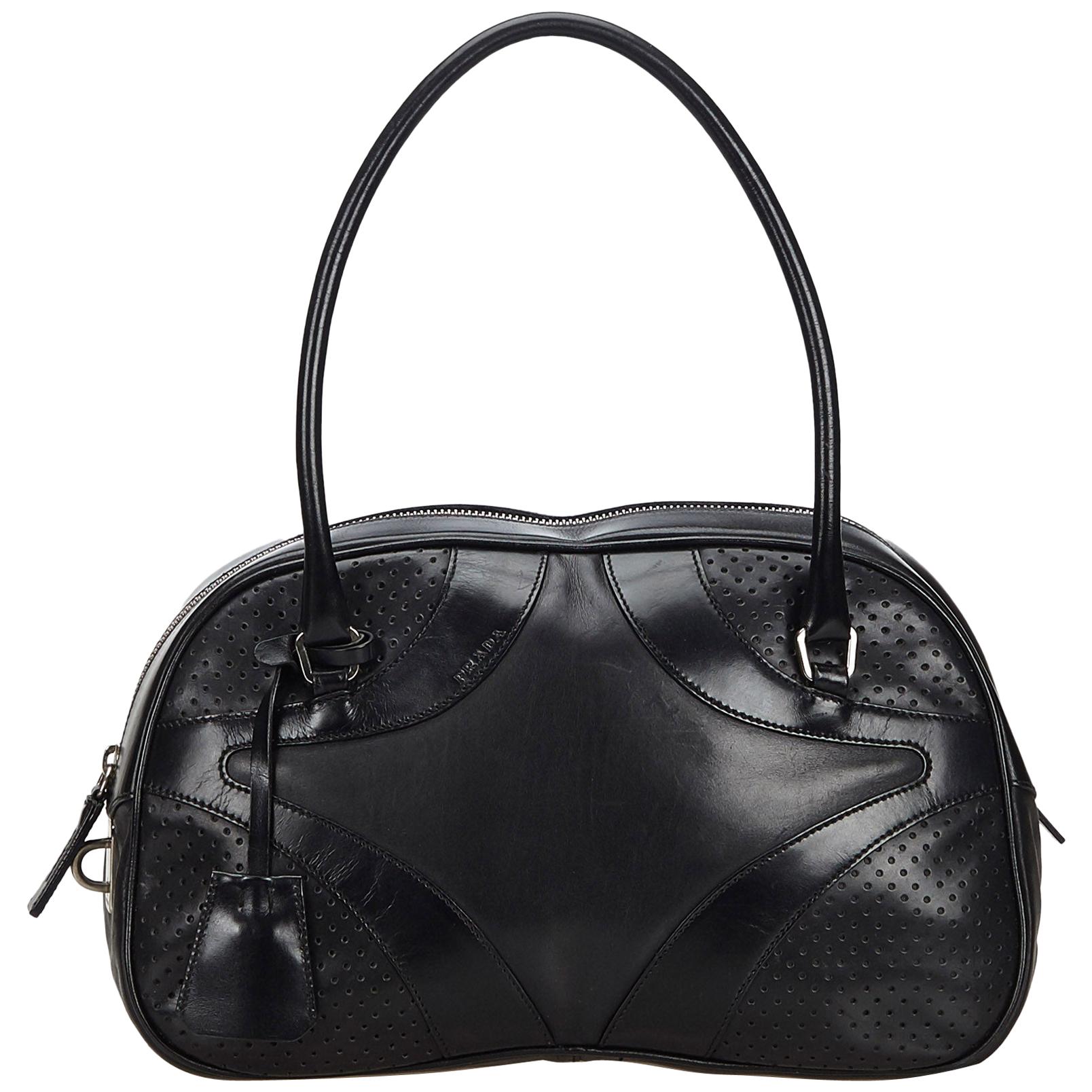 Vintage Authentic Prada Leather Vitello Drive Bowler Handbag w Dust Bag ...